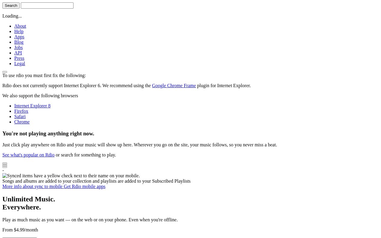 Rdio homepage in October 2011
