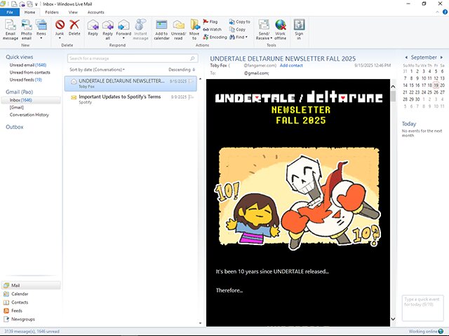 Windows Live Mail 2012 with an IMAP inbox open, the way most people who kept using it after 2016 ran it.