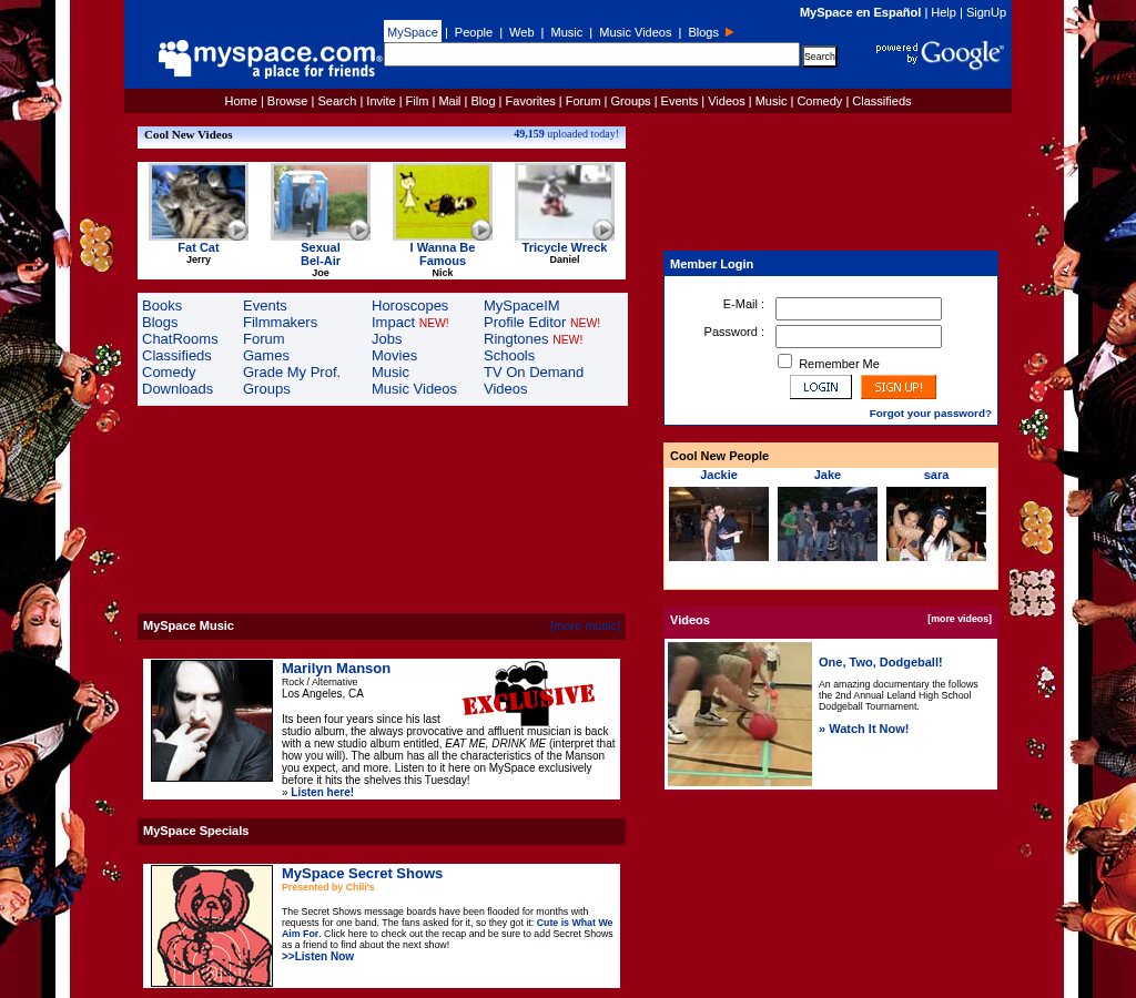 MySpace homepage in June 2007