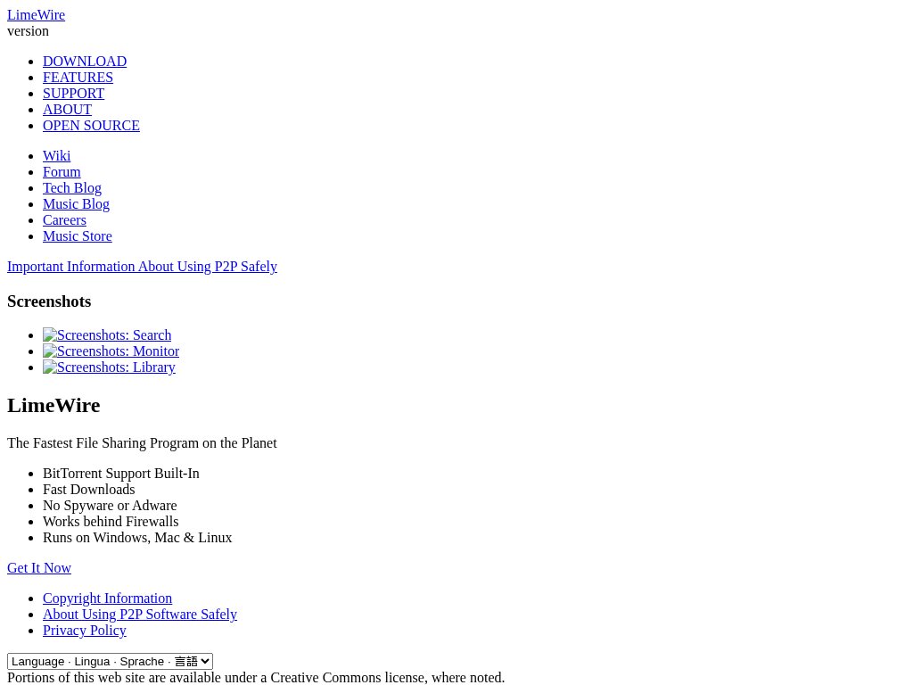 LimeWire homepage in May 2008