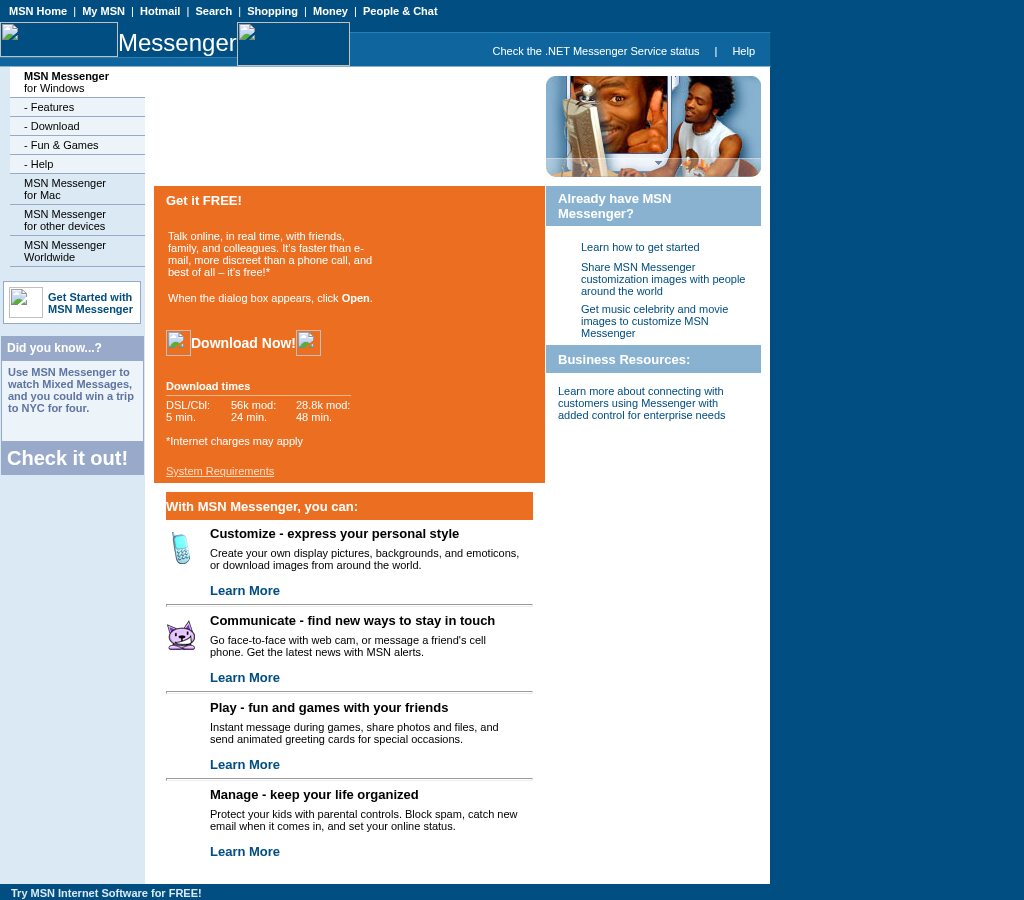 MSN Messenger site (messenger.msn.com) in June 2004
