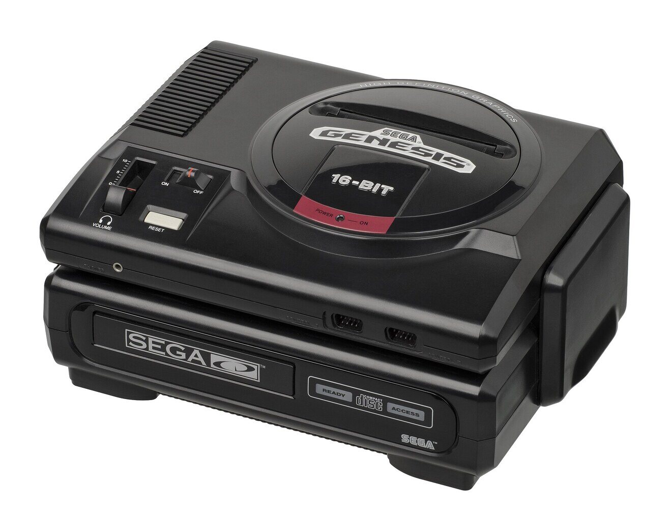The first Sega CD, the tray-loading unit that sat under the original Genesis, as sold in North America from October 1992.