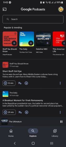 The Google Podcasts app on Android in August 2023, a month before the shutdown was announced.