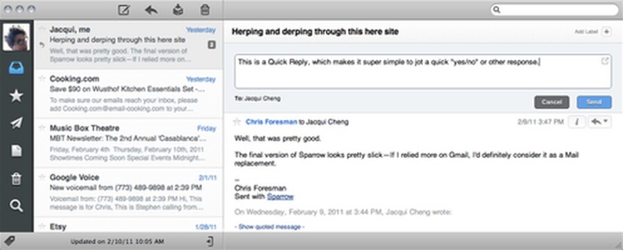 Sparrow quick reply window on OS X