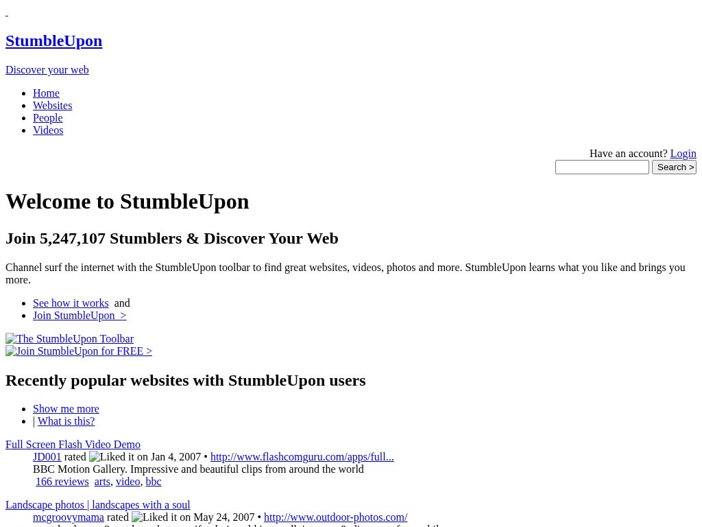 StumbleUpon homepage in June 2008