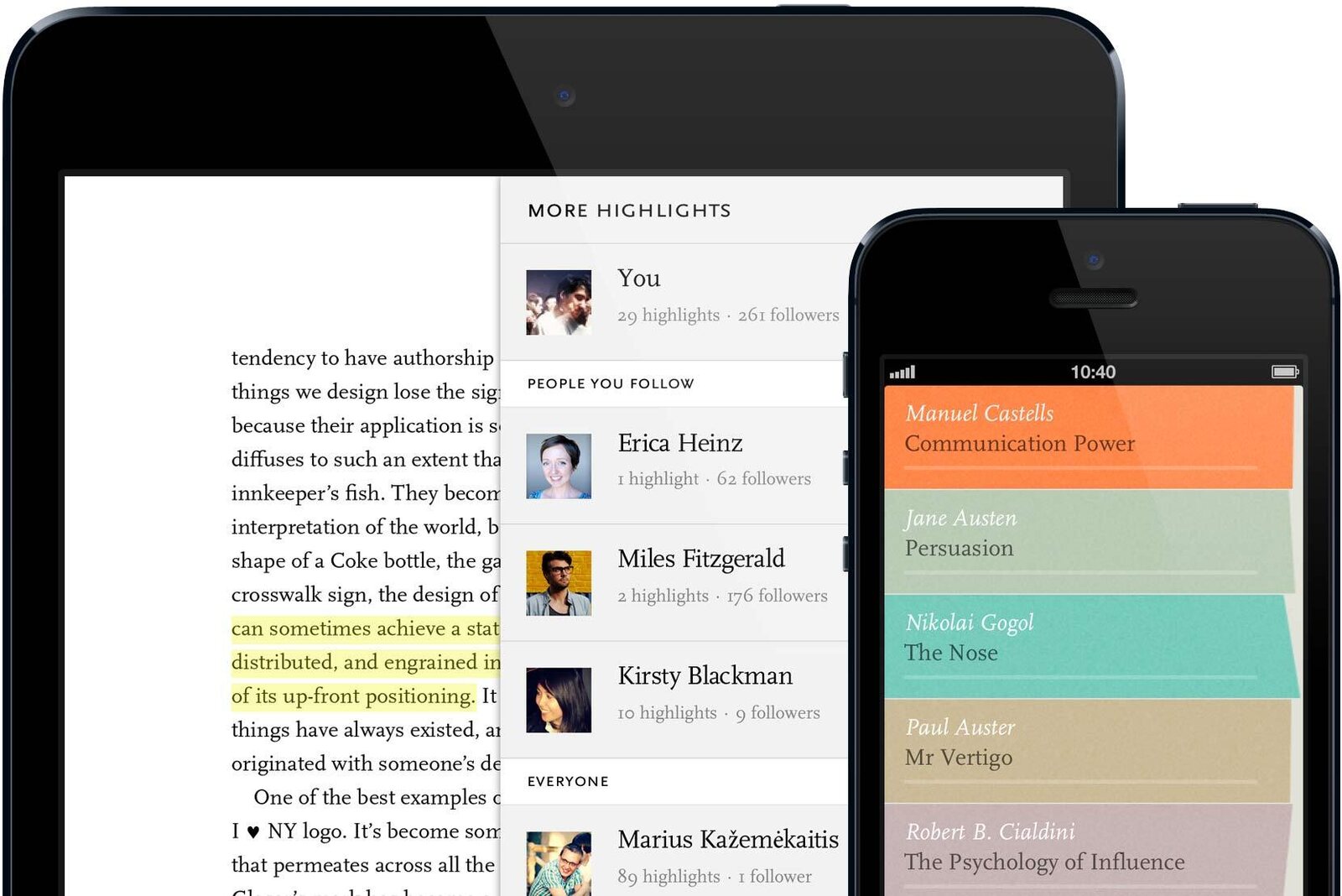 Readmill on iPad and iPhone, highlights from other readers in the margin, 2013