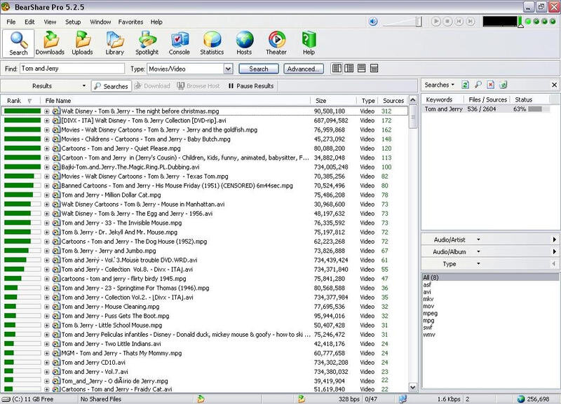 BearShare on Gnutella, with the library manager and media player it was built around.