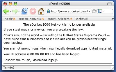 The notice that replaced edonkey2000.com after the RIAA settlement.
