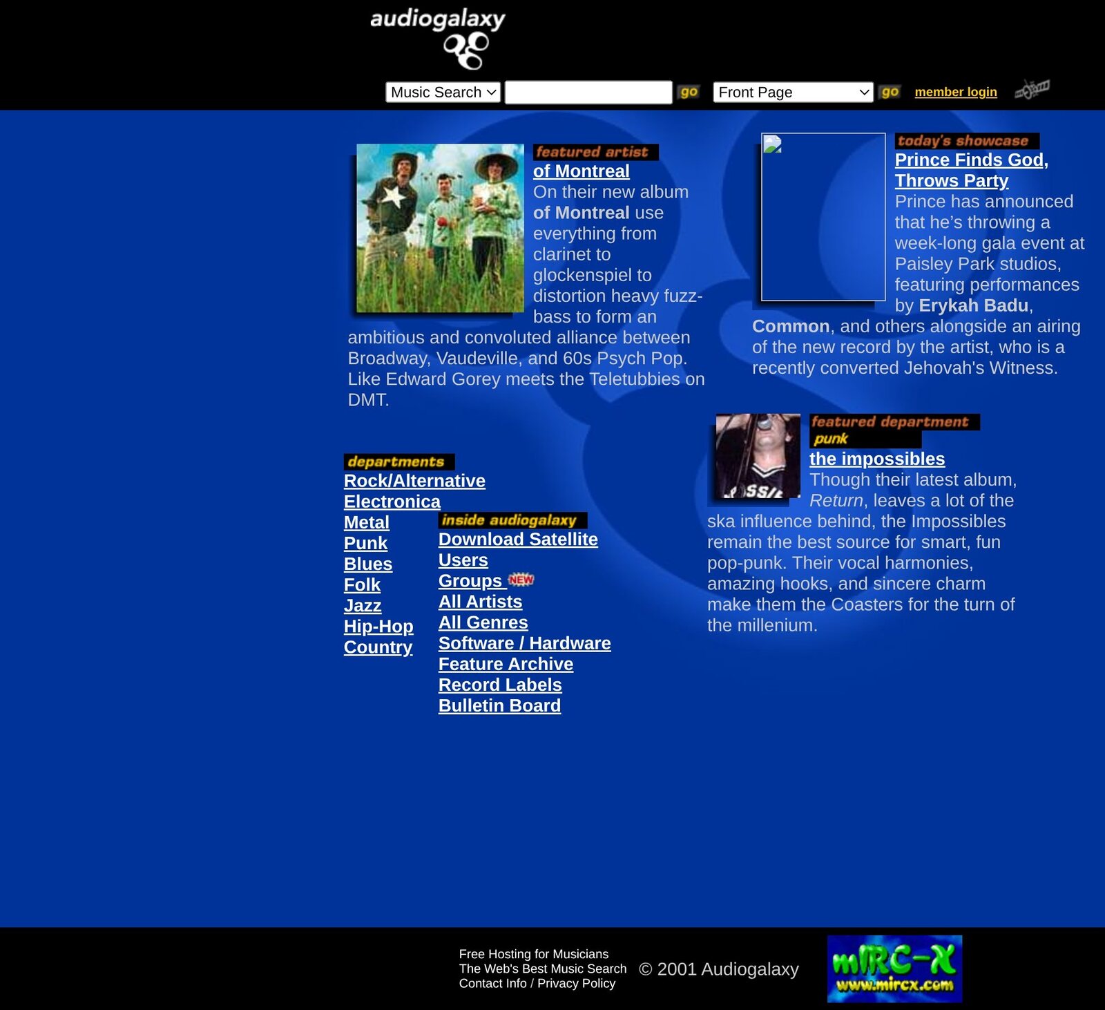 Audiogalaxy in June 2001. The Satellite client is one click away, eleven months before the RIAA suit closed it