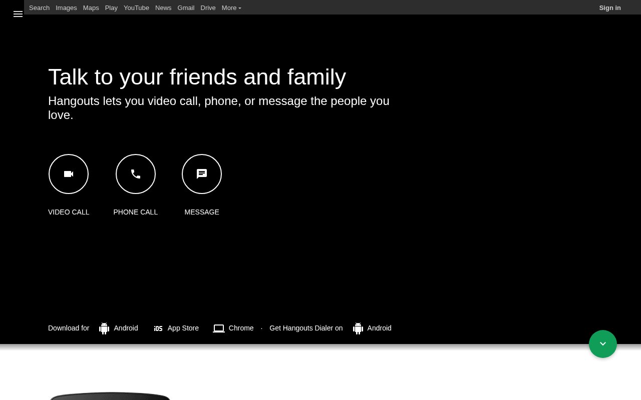Google Hangouts homepage in June 2017
