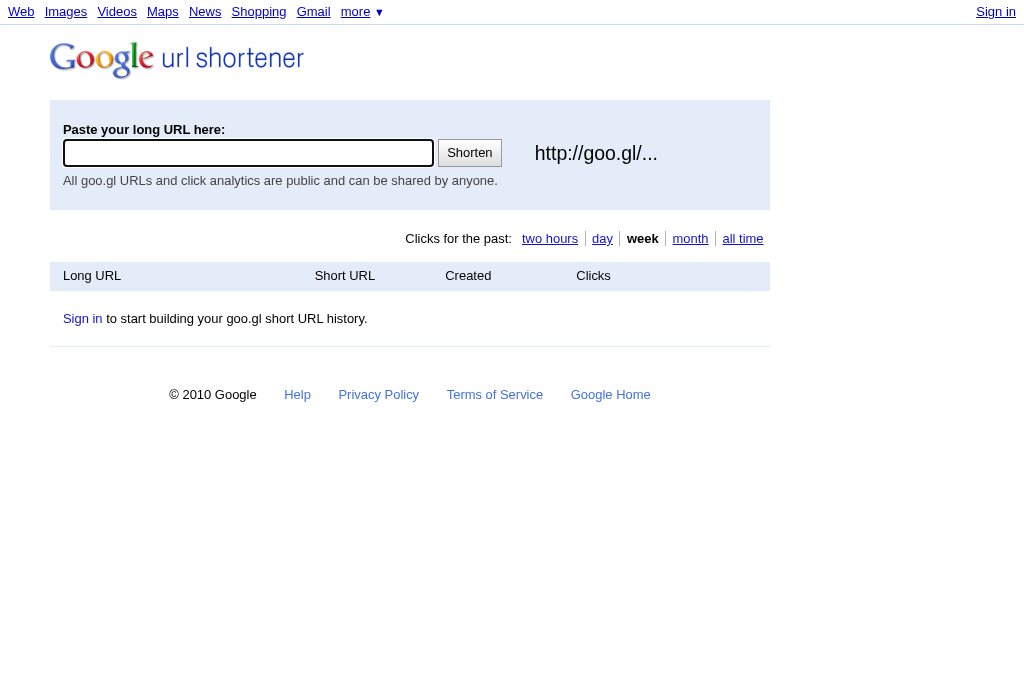 The Google URL Shortener in December 2010