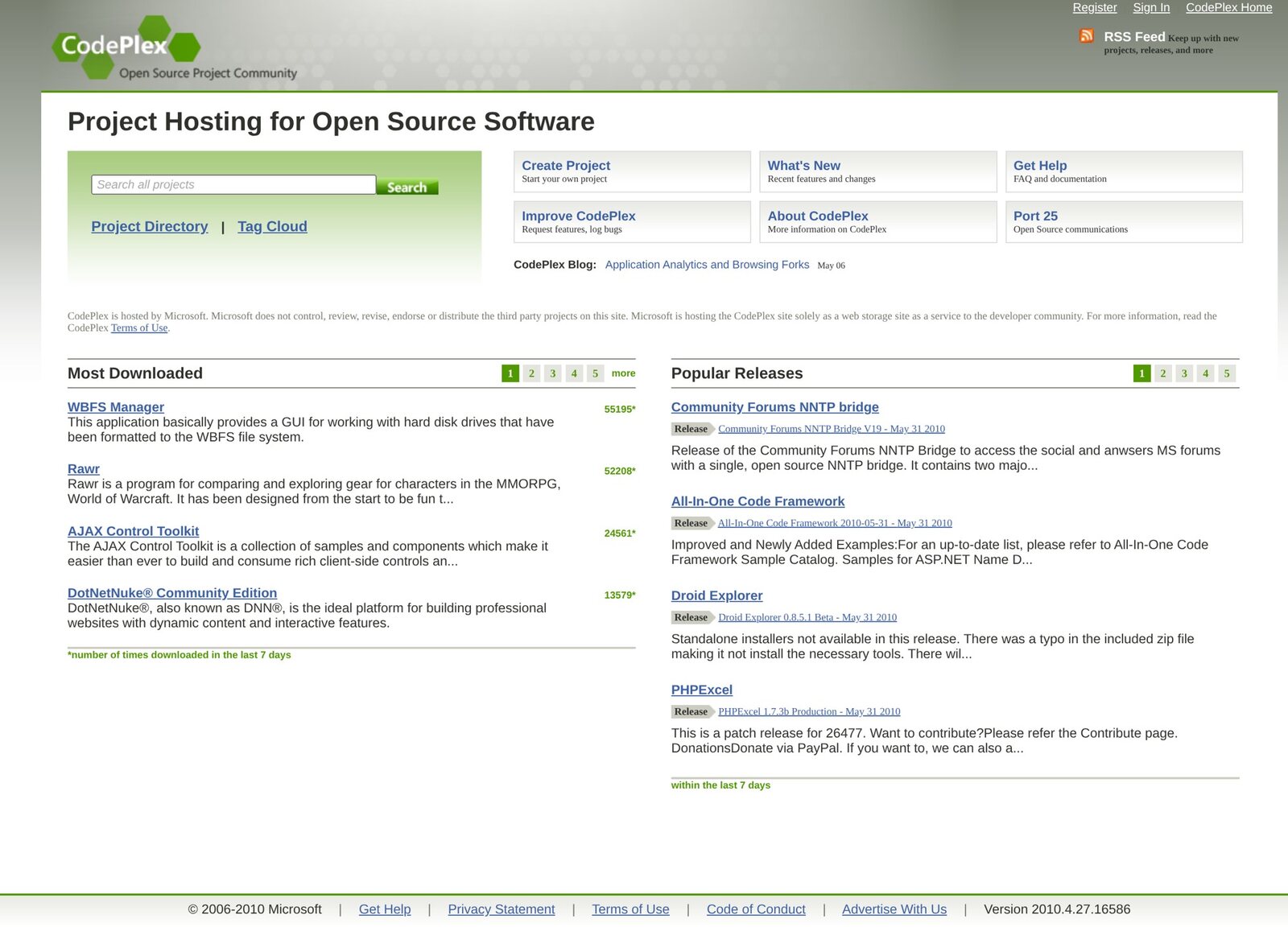 CodePlex in June 2010. The most downloaded project that week was a tool for managing Wii hard drives