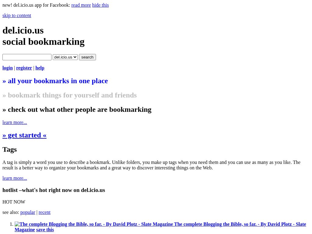 del.icio.us homepage in June 2007