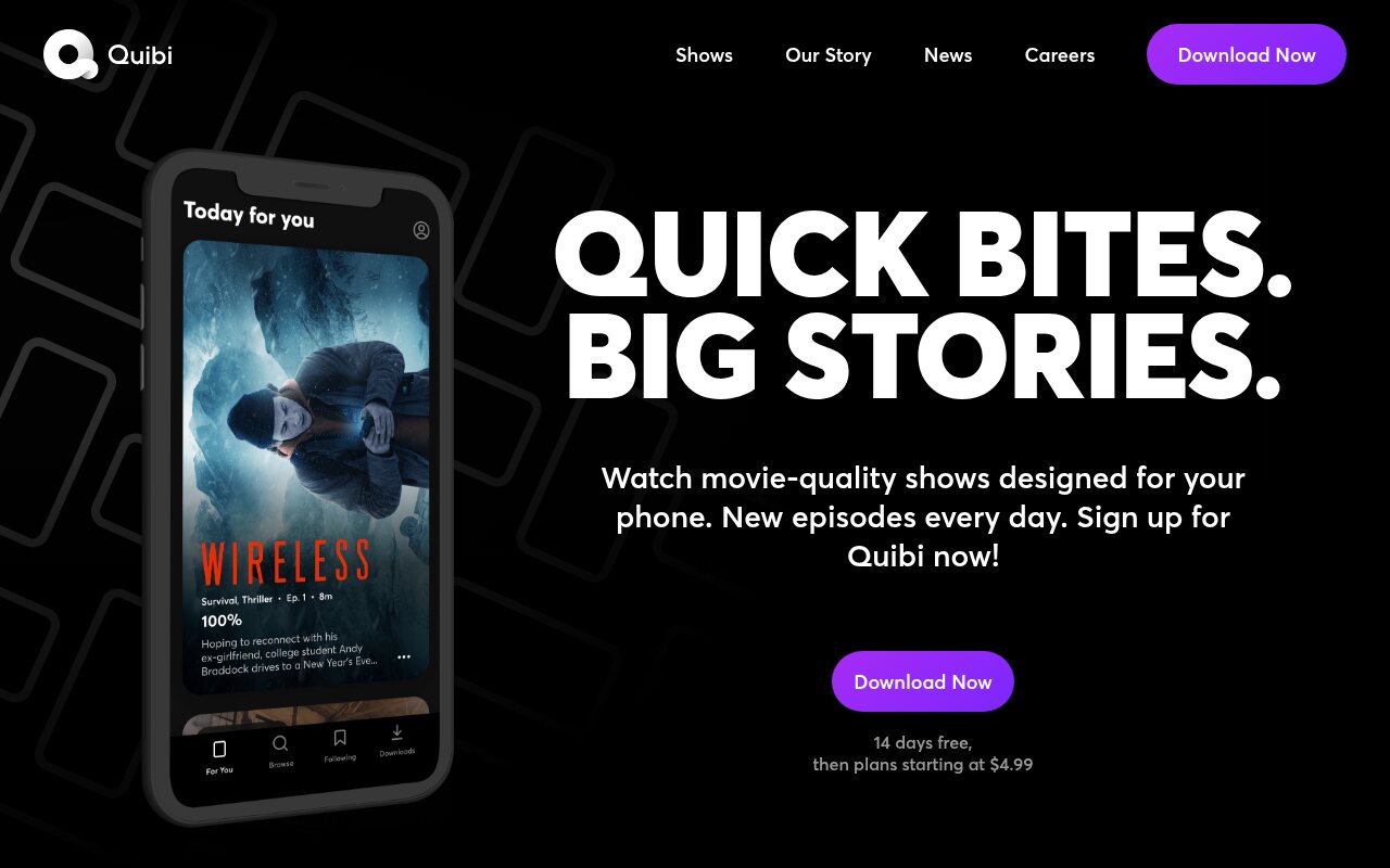 Quibi.com at launch in October 2020