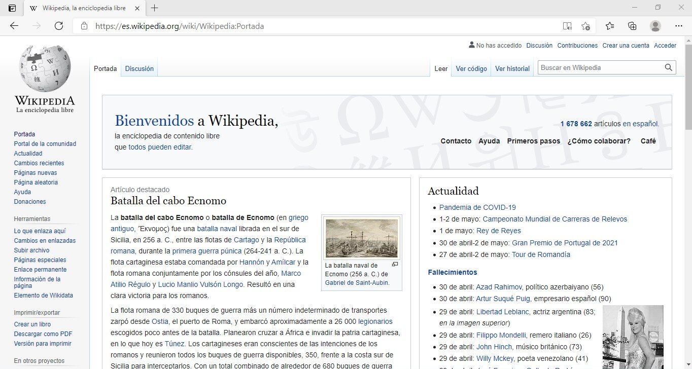 Microsoft Edge Legacy displaying Wikipedia: square tabs, minimal chrome, the EdgeHTML engine.