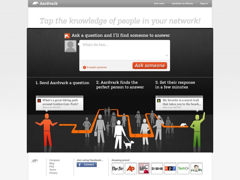 vark.com home page, February 2010, days before the Google purchase