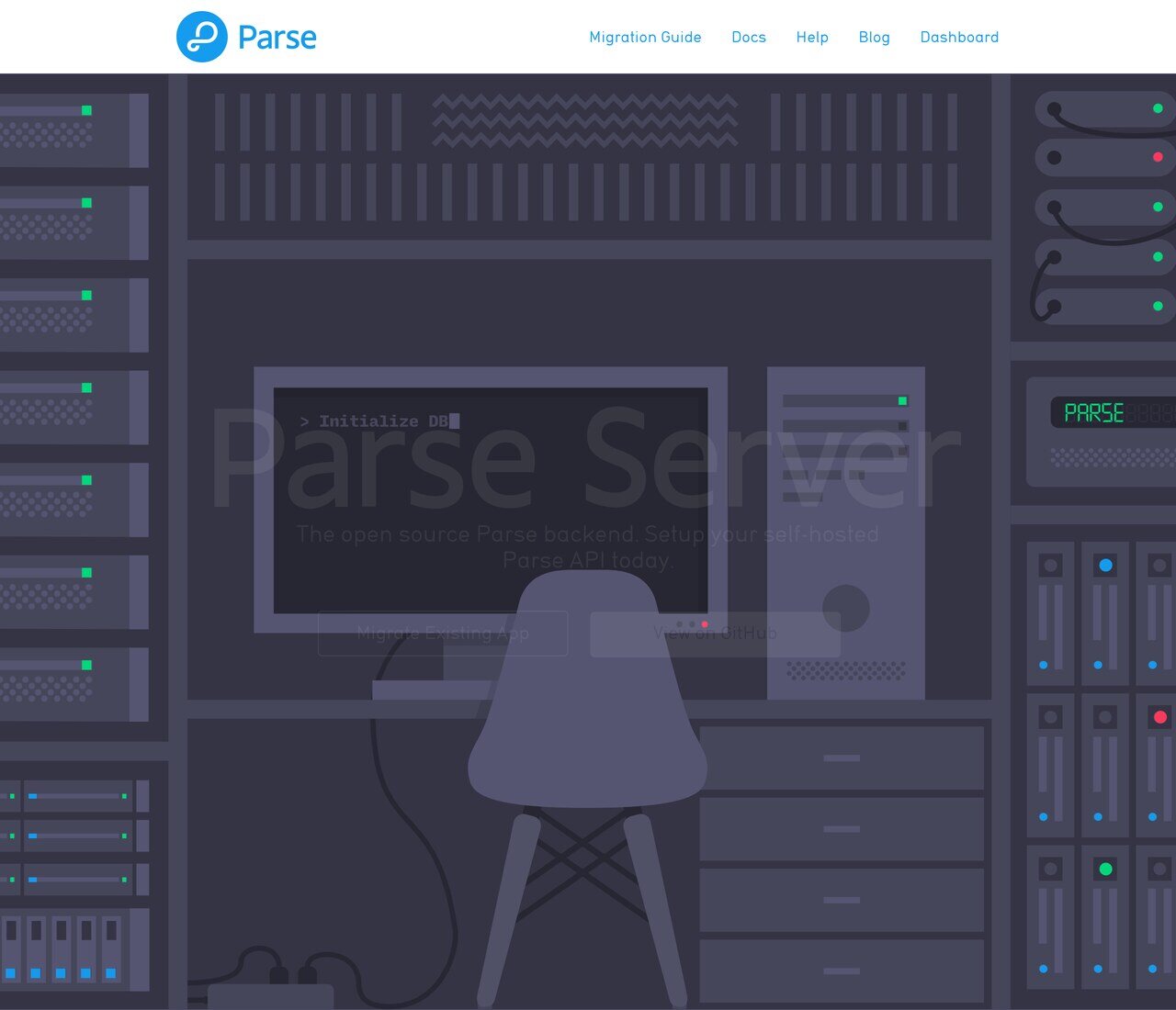 parse.com in June 2016, four months after Facebook announced the shutdown: the site given over to the migration guide and the open source Parse Server that developers were told to move to.
