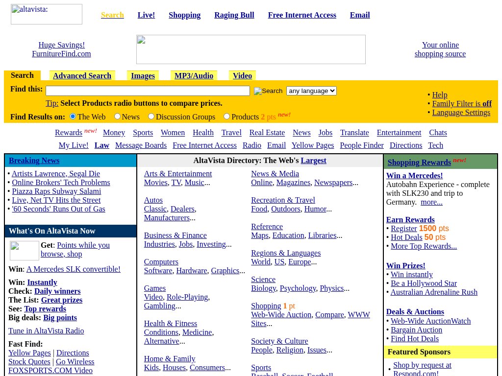 AltaVista homepage in June 2000