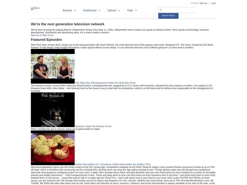 blip.tv home page, June 2010