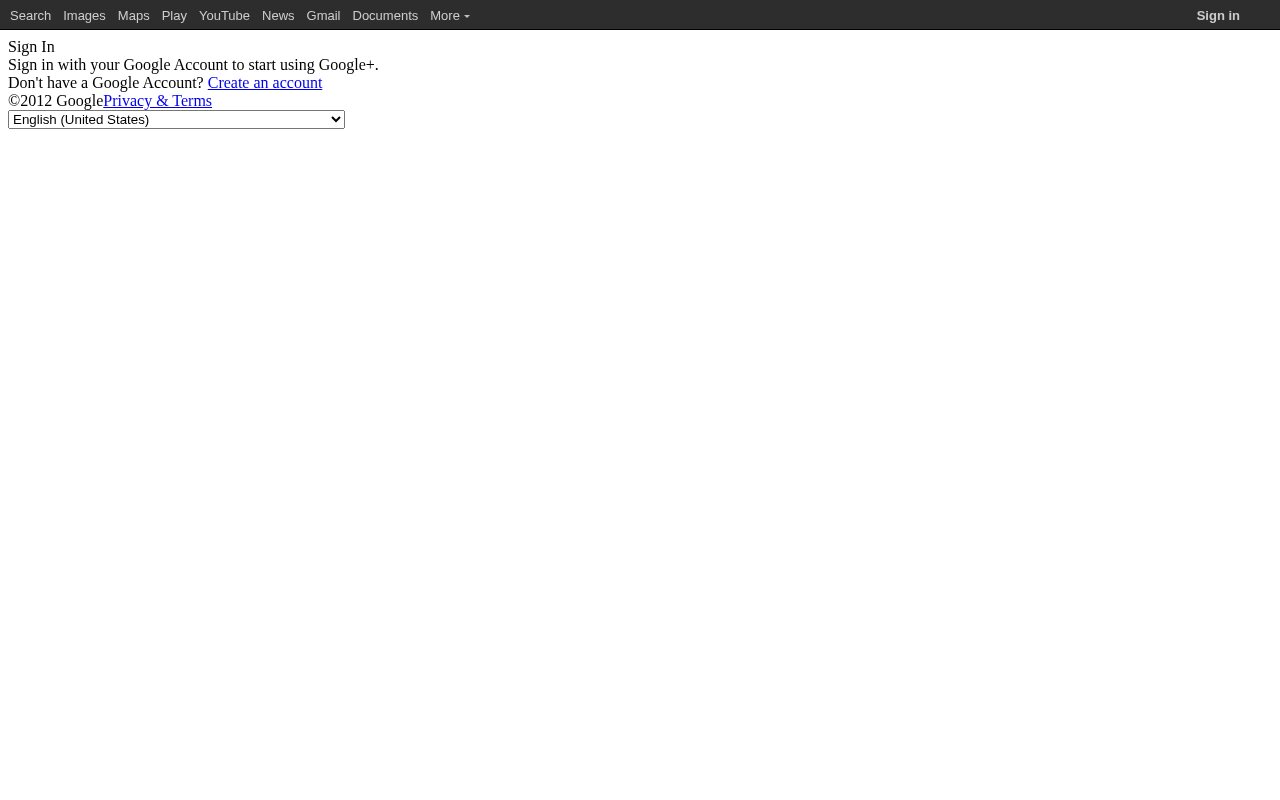 Google+ sign-in page in June 2012