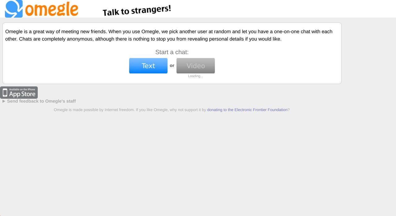 omegle.com in June 2011: "Talk to strangers!", the one-line explanation of what the site did, and the two buttons, Text and Video, that were the whole interface.