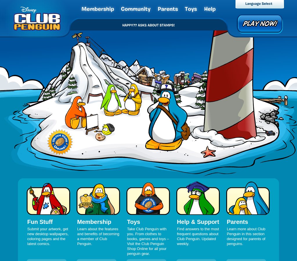 Club Penguin homepage in June 2010