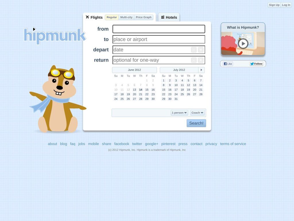 hipmunk.com home page, June 2012