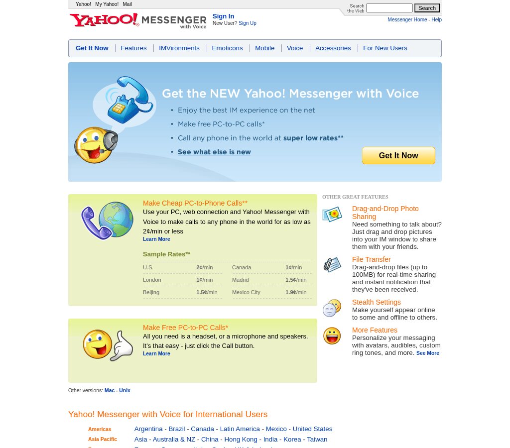 Yahoo Messenger site (messenger.yahoo.com) in June 2006