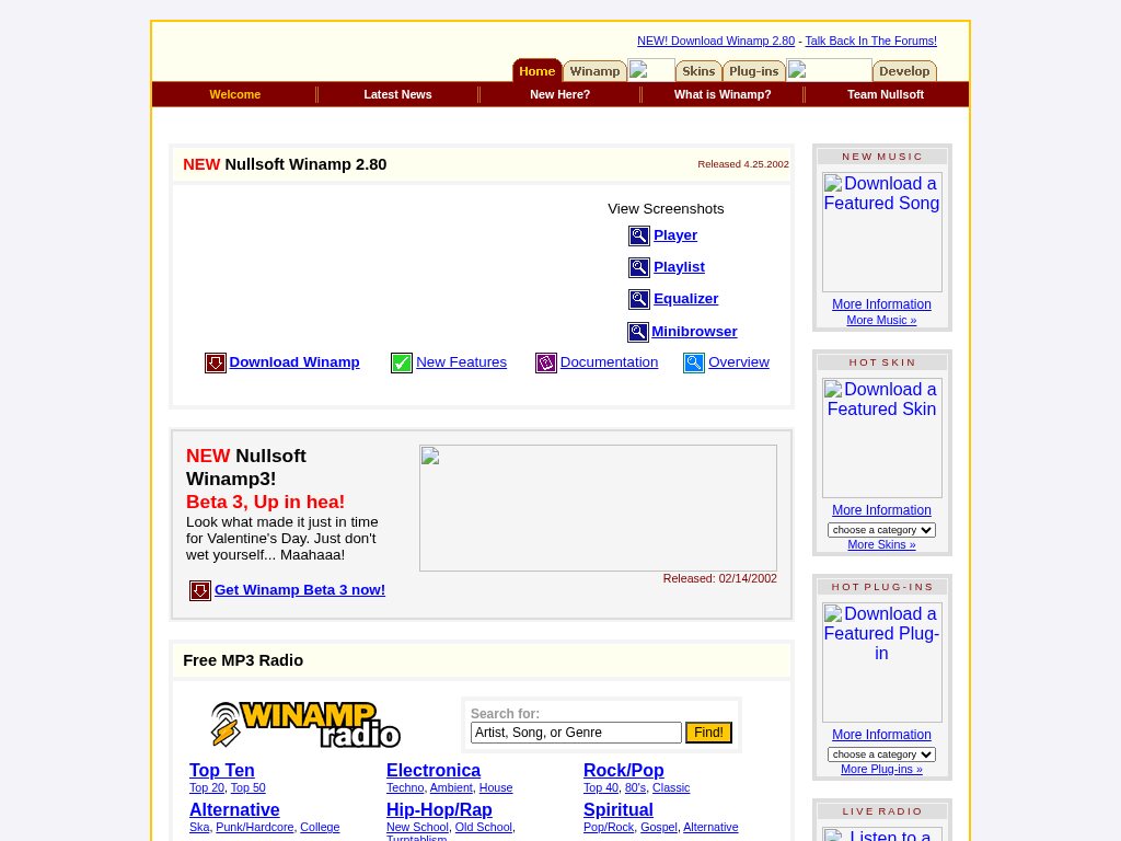Winamp homepage in May 2002