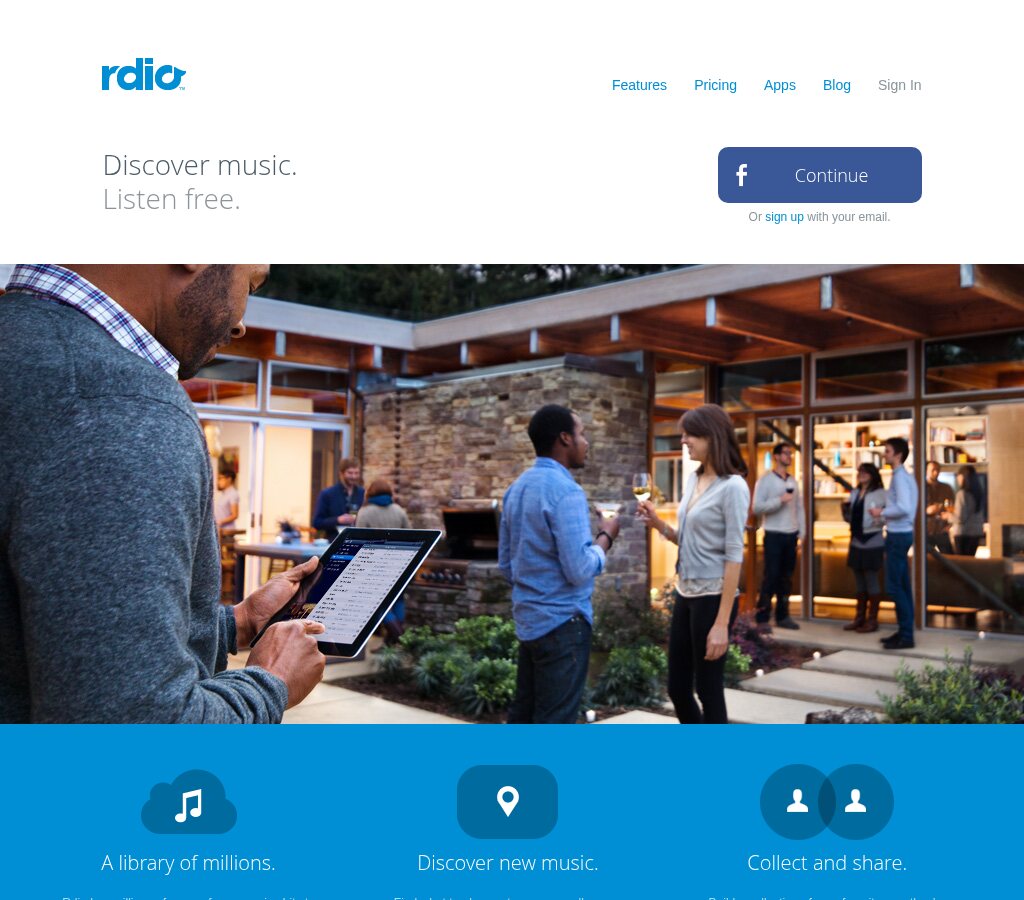 Rdio homepage in January 2014