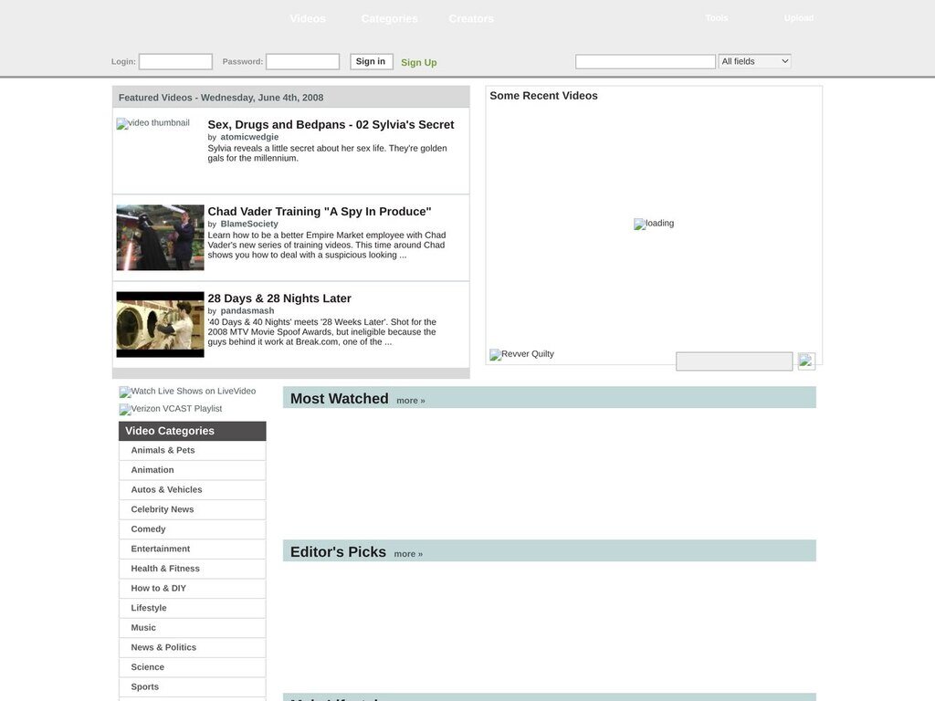 Revver home page, June 2008