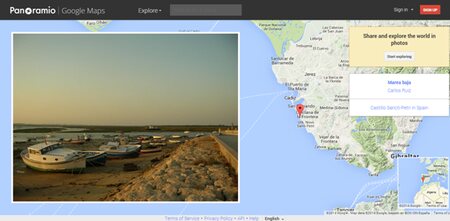 Panoramio in its Google years: a photo on the left, its place on the map on the right.