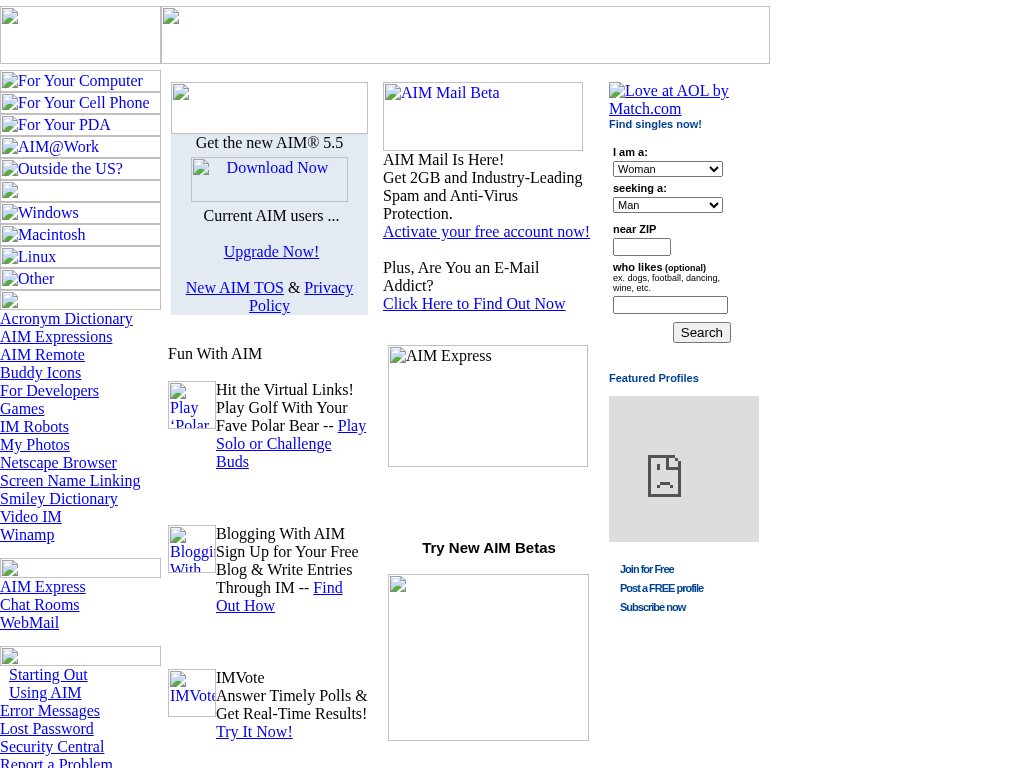 AIM homepage in June 2005