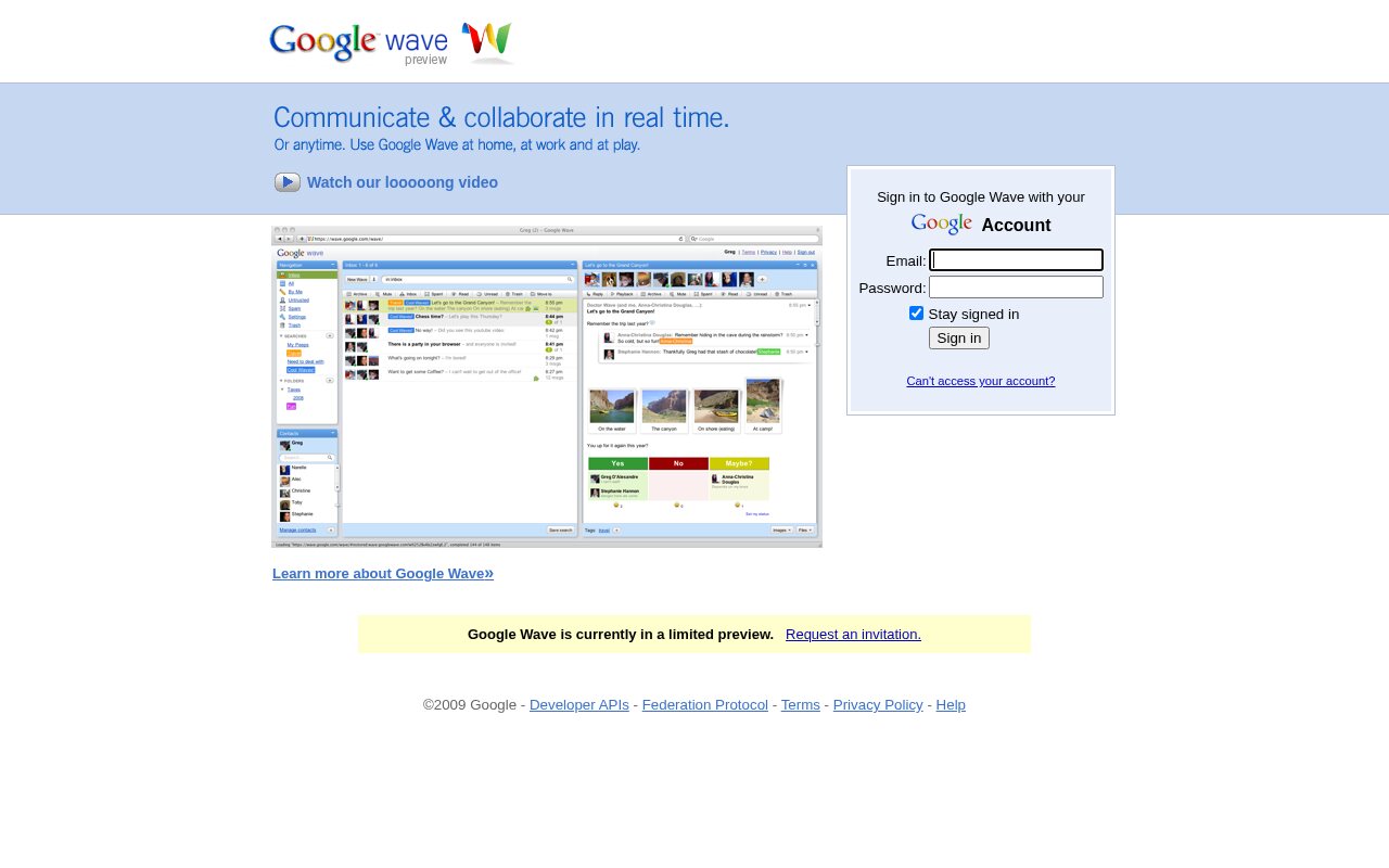 Google Wave homepage in December 2009
