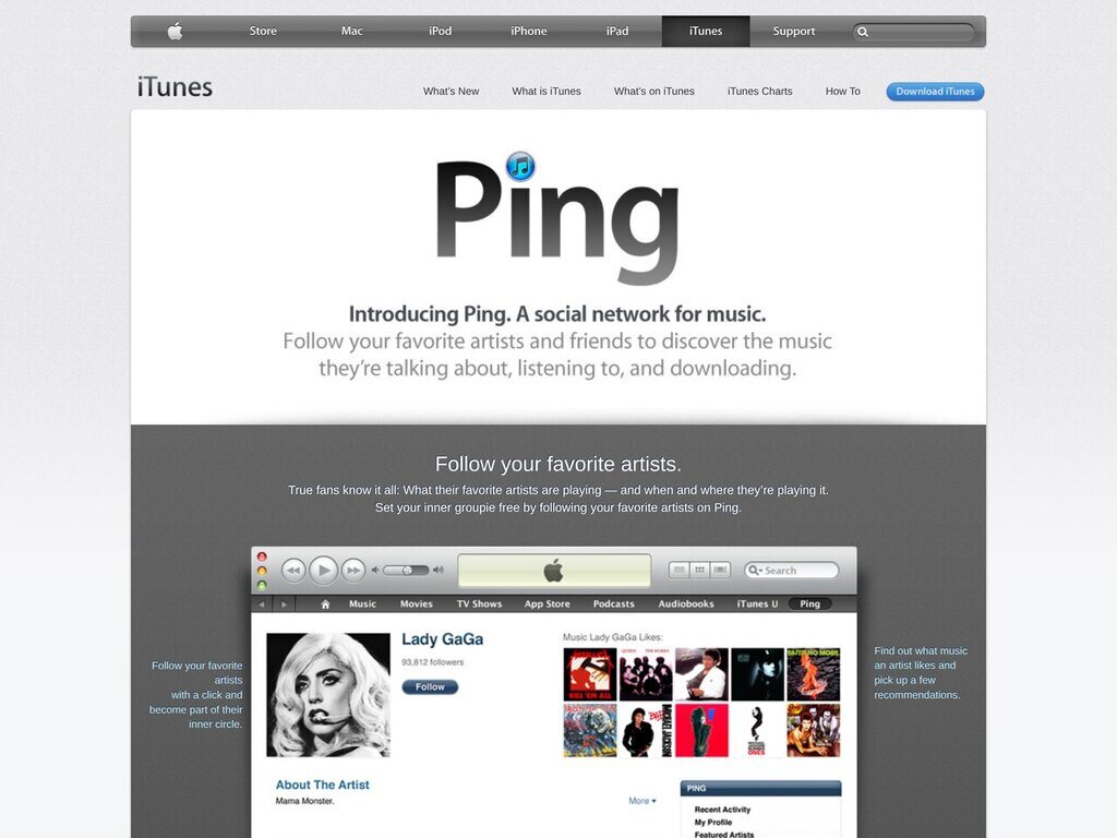 Ping page on apple.com, May 2011