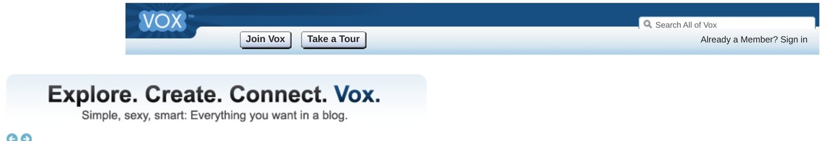 Vox in March 2009. The Wayback Machine kept the page but not its stylesheet, so this is the part that still renders: the masthead and the pitch