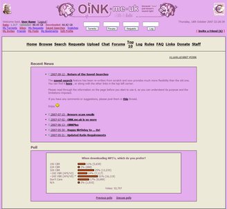 OiNK's front page on 18 October 2007, five days before the raid.