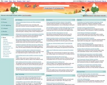 An iGoogle page with a seasonal theme: the search box on top and the gadgets underneath, each one a little window into another service.